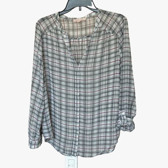 Philosophy Blouse Large Long Sleeve Button Up Sheer Plaid - Picture 1 of 9